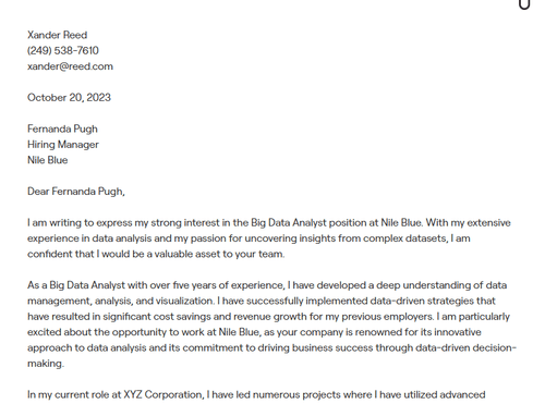 Data Analyst cover letter