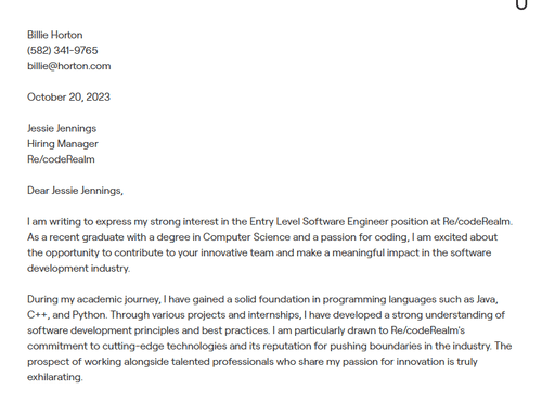 Software Engineer cover letter