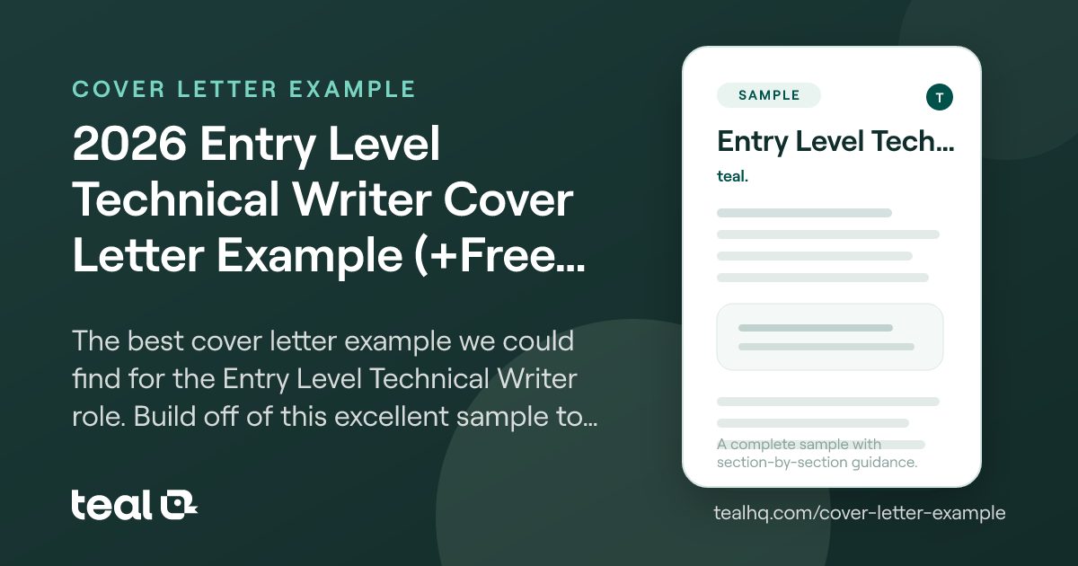 Entry Writer 2025 Entry Level Technical Writer Cover Letter Example (+Free Template)